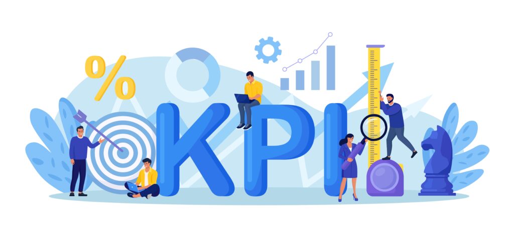 Key Performance Indicator. Businessman using measuring tape to measure KPI. Business success, performance measurement, target achievement. Data review, evaluation. Analytics tool, financial management